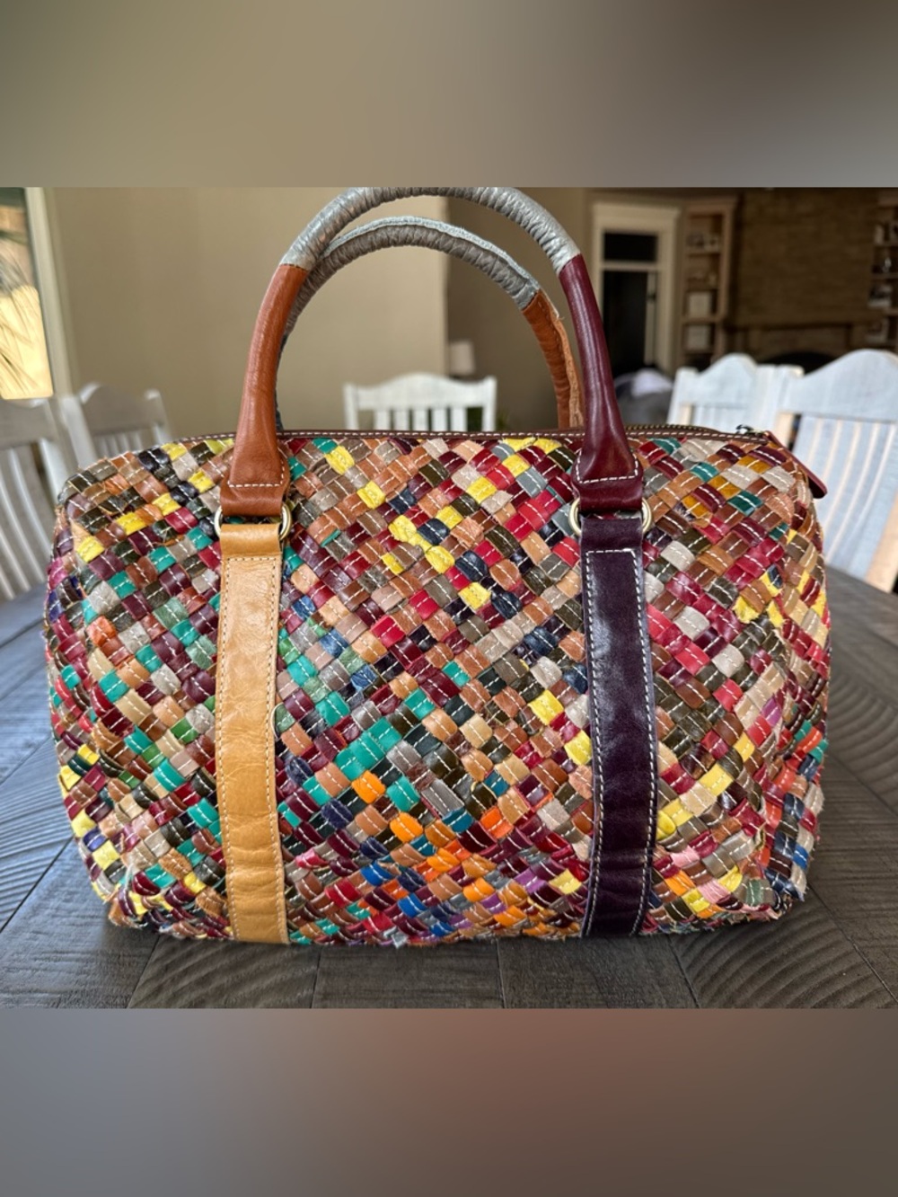 Charmés Los Angeles Leather Woven Multicolor Handbag - Shoulder Purse - Picture 10 of 16